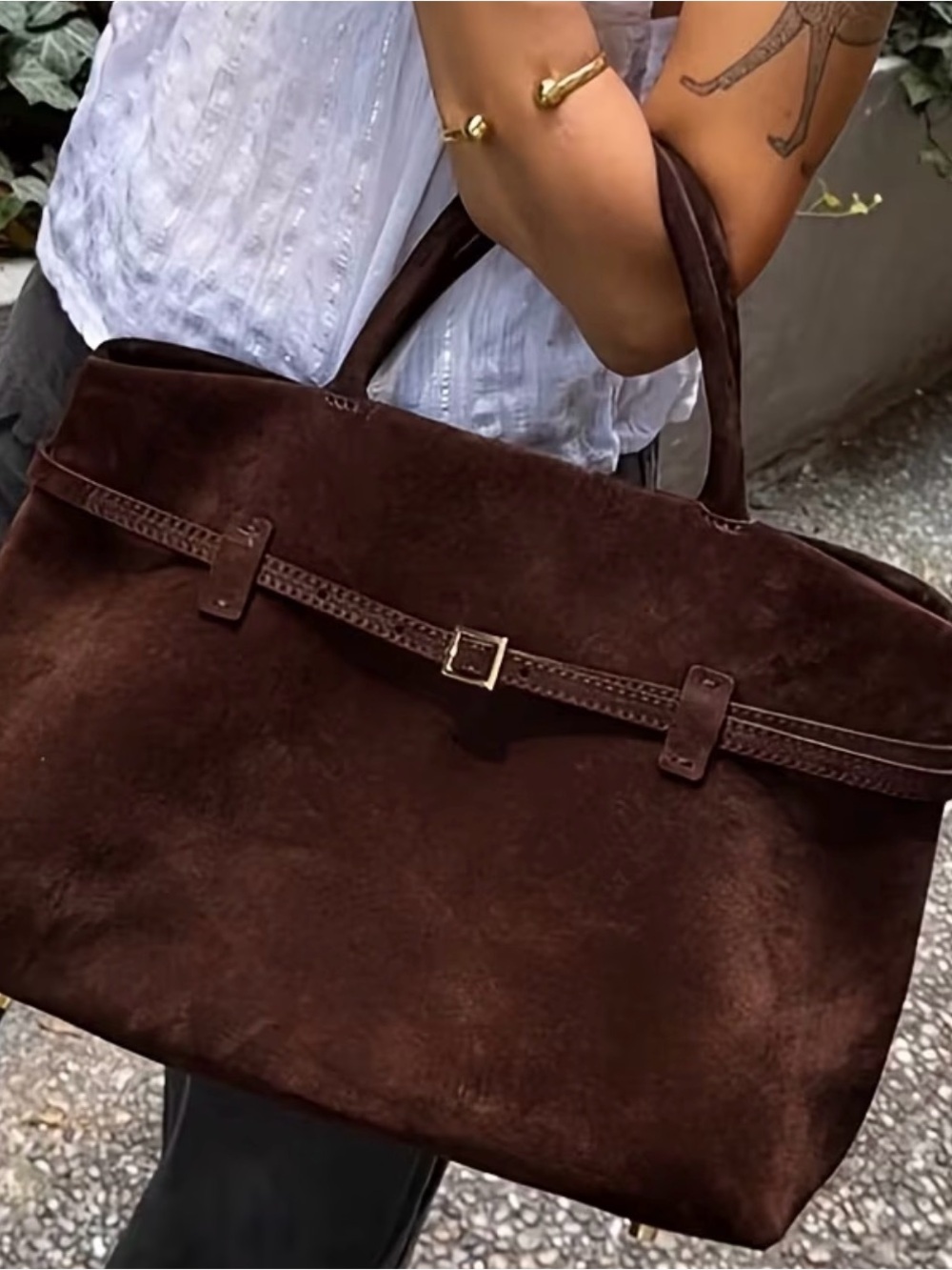 Chocolate Brown Suede Tote Bag - Elegant Everyday Carry